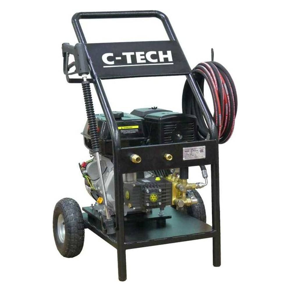 Аппарат для прочистки труб C-TECH CM2515F бензиновый (250 бар, до 900 л/ч, 13 лс) шланг30м на катушке, комплект форсунок 3 шт