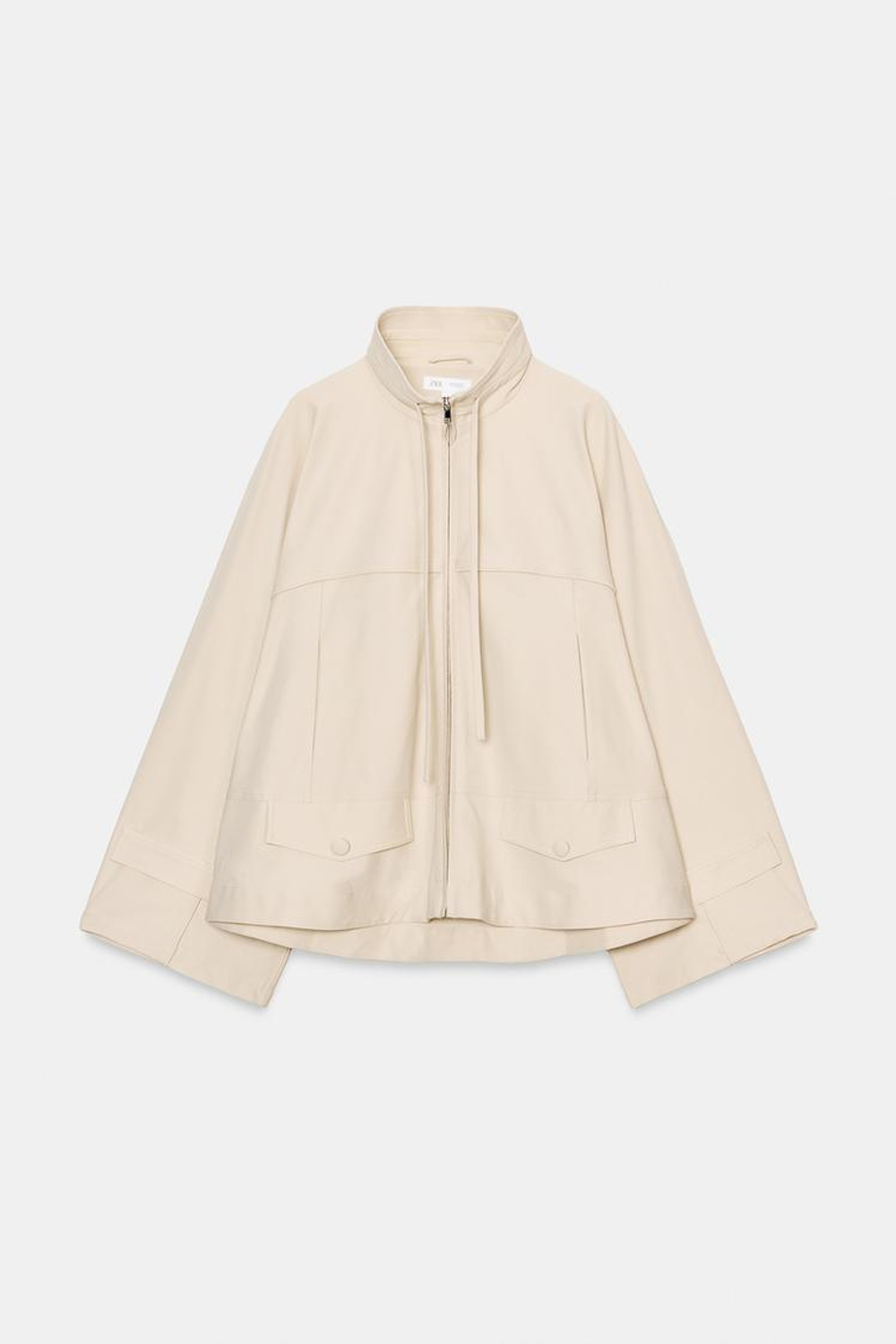 ZARA СВОБОДНАЯ КУРТКА С ВОРОТНИКОМ-СТОЙКОЙ, ТЕМНО-БЕЖЕВЫЙ