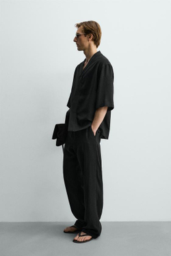 ZARA БРЮКИ RELAXED FIT ИЗ ВИСКОЗЫ И КОНОПЛИ, ЧЕРНЫЙ
