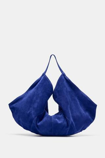 ZARA ЗАМШЕВАЯ СУМКА-МЕШОК, СИНИЙ