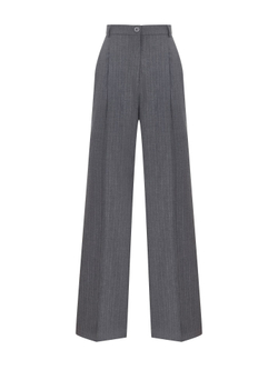 Брюки костюмные из крепа в полоску, серый
