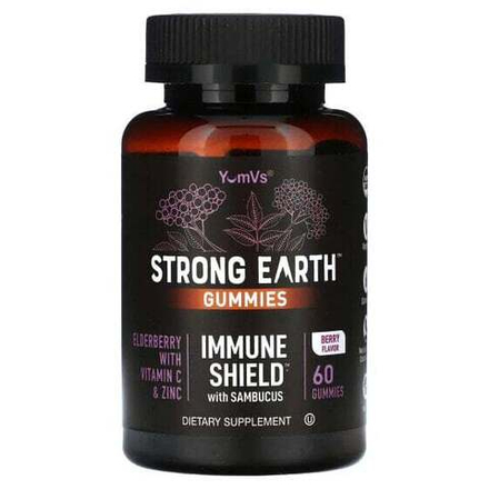 Фрукты и ягоды YumV's, Strong Earth, жевательные таблетки Immune Shield с самбукусом, ягодами, 60 жевательных таблеток