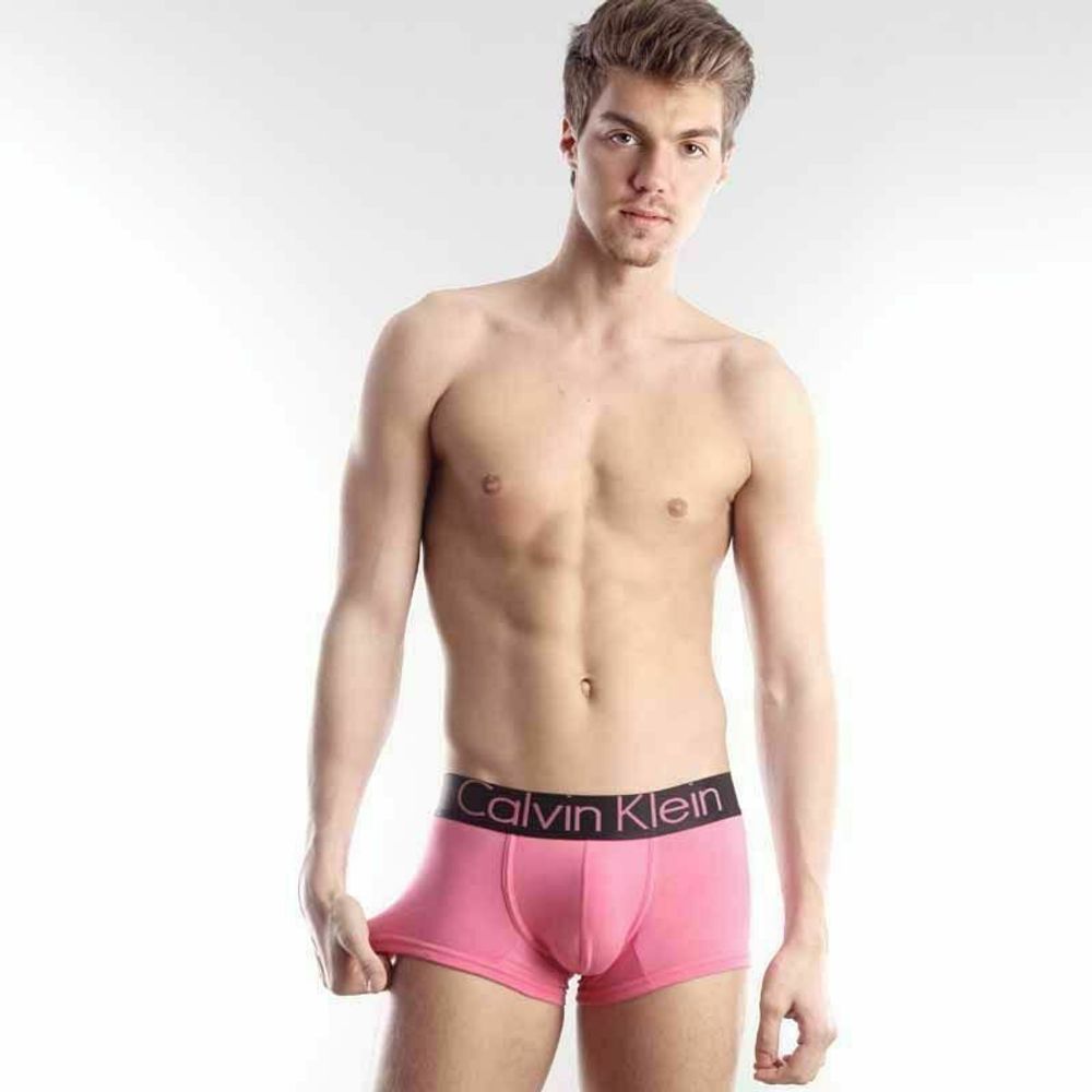Мужские трусы хипсы розовые с черной резинкой Calvin Klein Steel Black Waistband Pink
