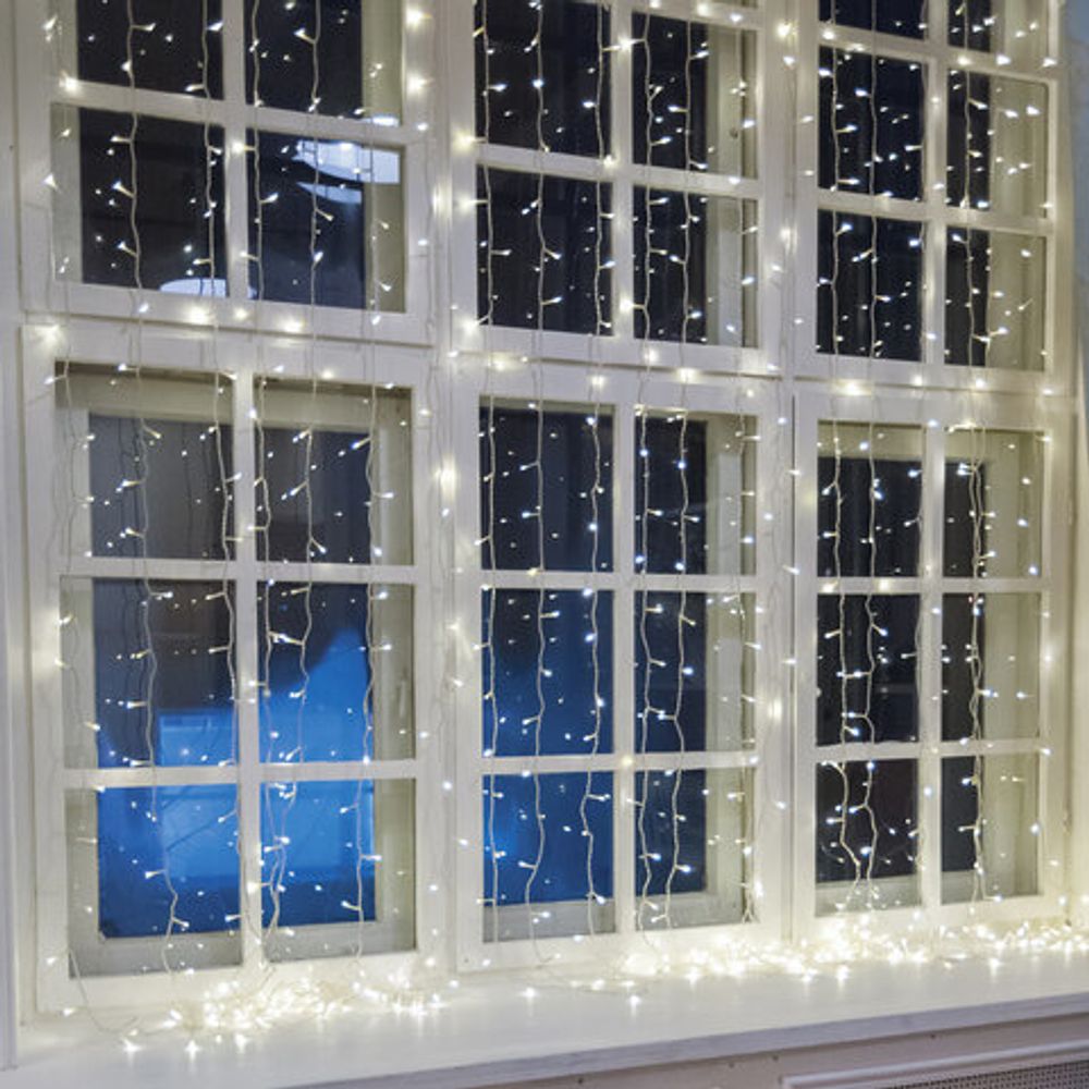 Гирлянда светодиодная ЗАНАВЕС НА ОКНО, 3х2 м, 306 ламп, холодный белый, ЗОЛОТАЯ СКАЗКА, 591333