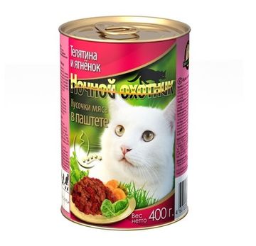 Ночной Охотник консервы для кошек Телятина и ягненок нежный паштет 400гр