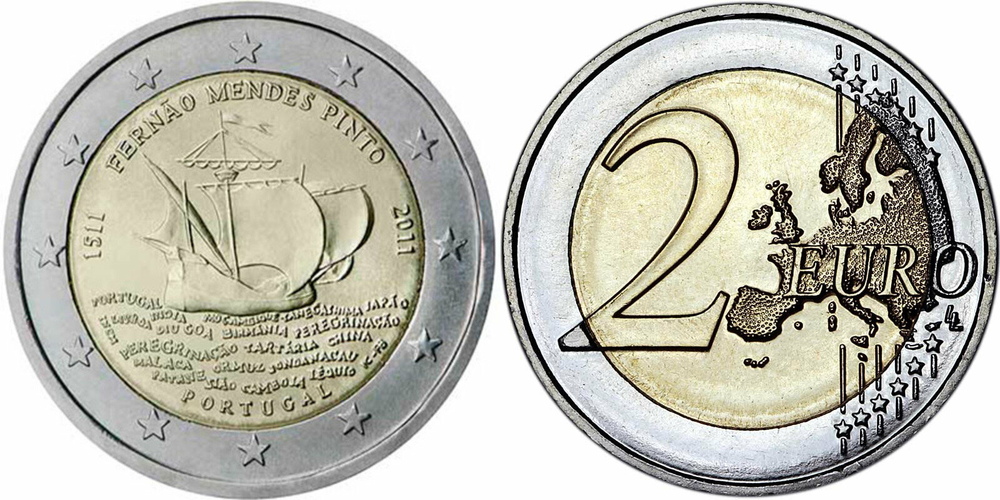 Португалия 2 евро, 2011 500 лет со дня рождения Фернана Мендеса Пинто UNC