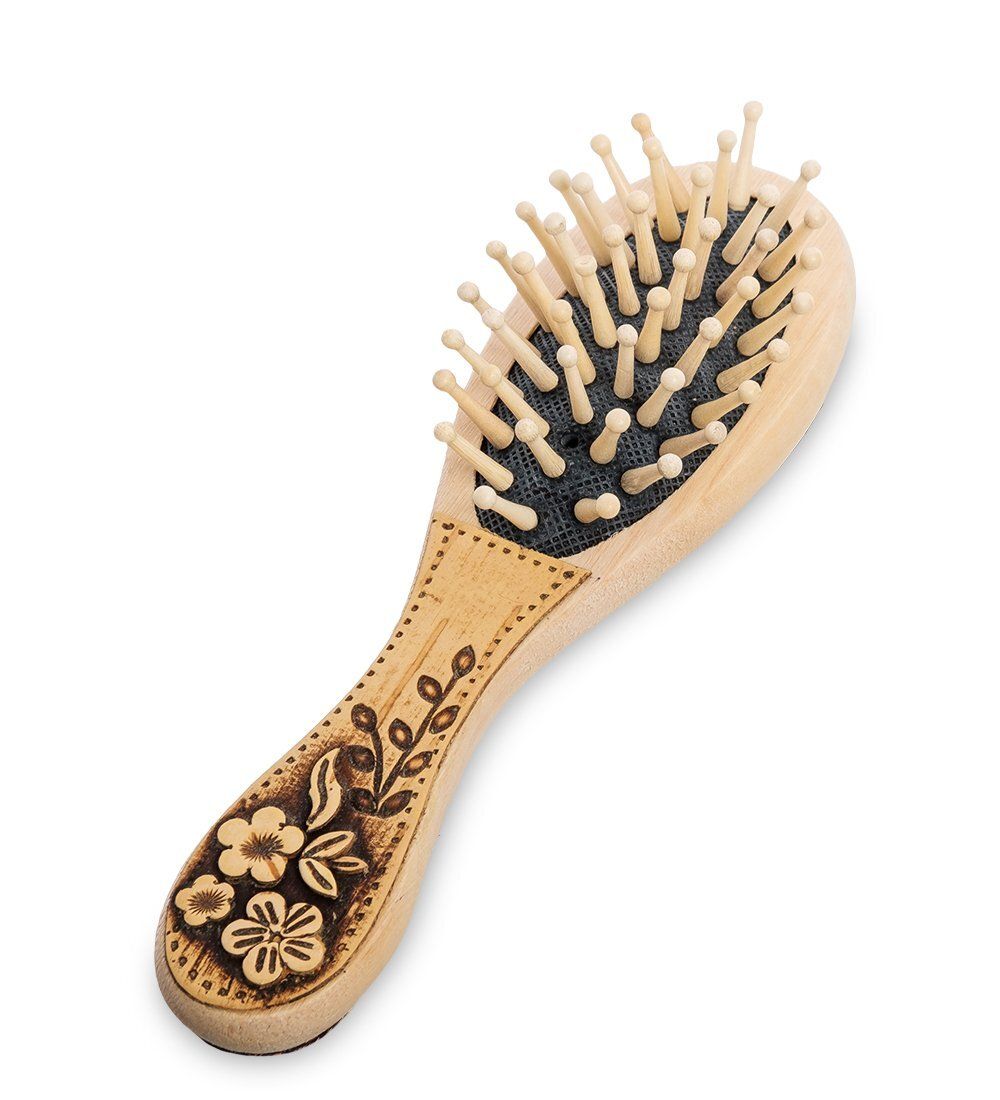 Народные промыслы BST-328/4 Массажная расческа деревянная «Полевые цветы» (береста)