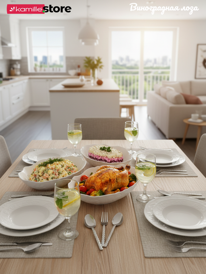 Салатник овальный 27х21х8 см. 1600 мл., фарфор, коллекция "Виноградная лоза"