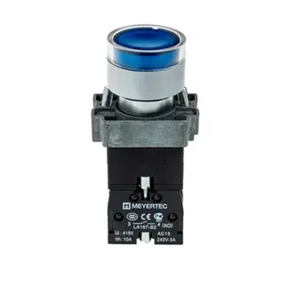 Кнопка с LED подсветкой,синяя, 24V AC/DC,1NO, мет.МТВ2-BW3661 арт.58205