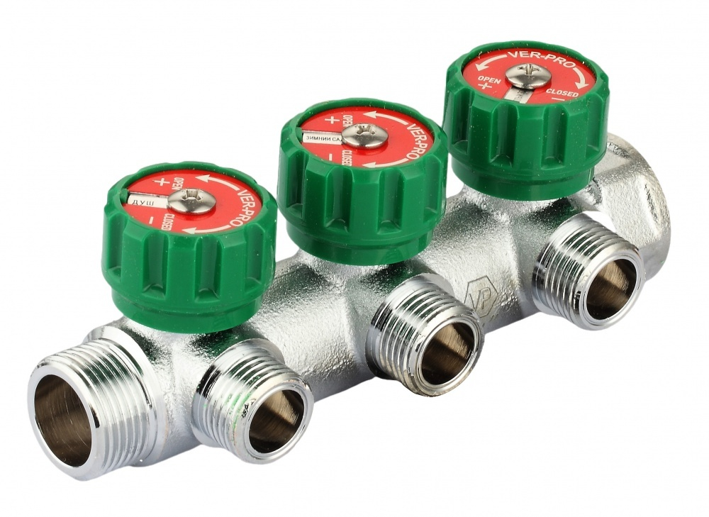 Коллектор  3 вых  1" х 3/4  под. еврок. (бар. зел.)  ViEiR  (25/1шт)