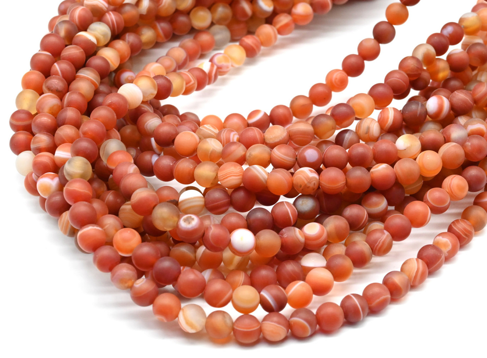 23110-6 Сердолик матовый шар с полосками 6мм, нить 37см