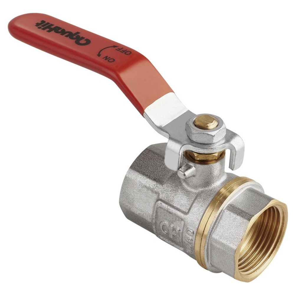 Кран латунный шаровой MVI AquaHit BV.311.04, DN 50, PN 25 рычаг, муфта-муфта, полнопроходной, никелированный
