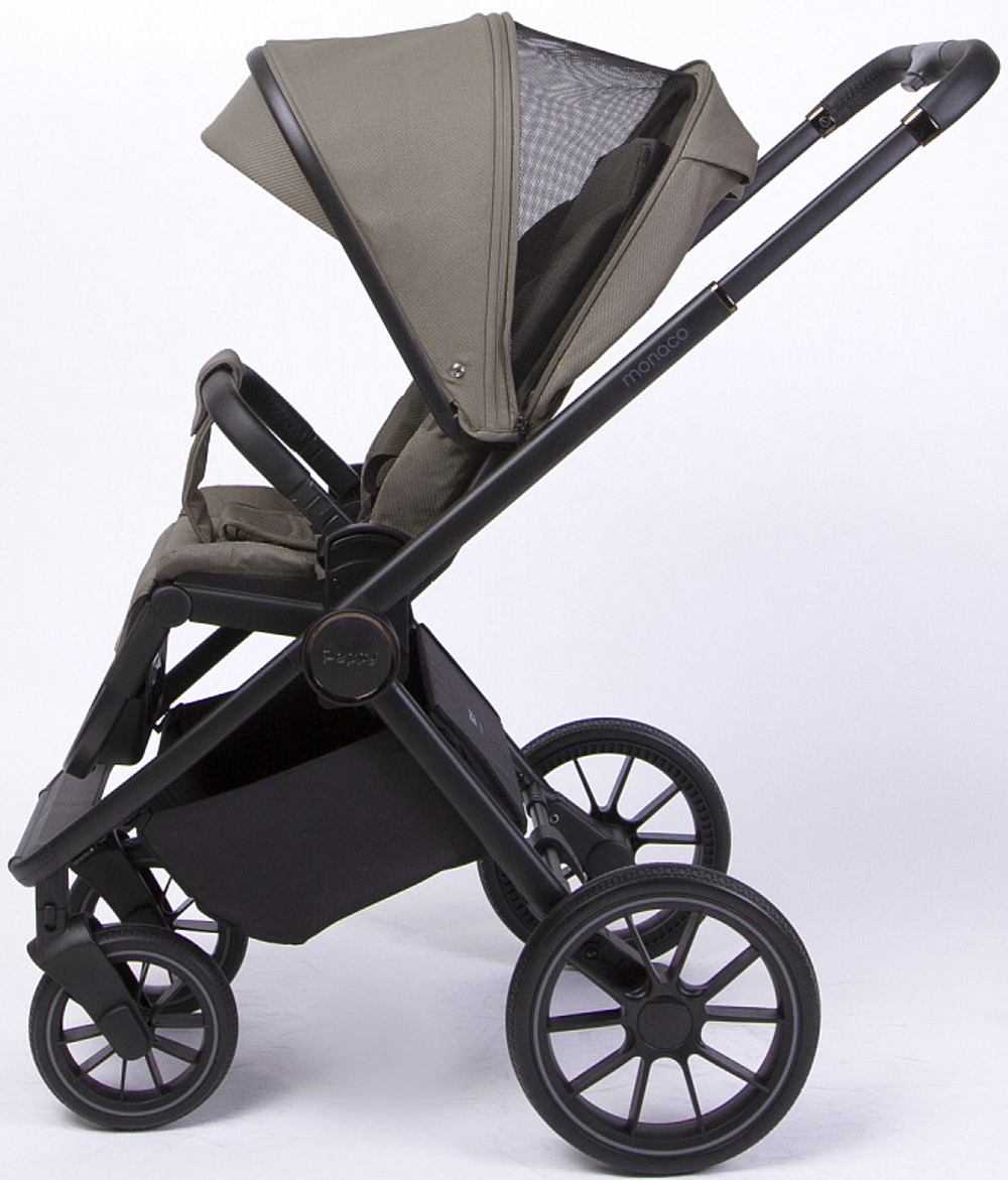 Детская коляска Peppy Monaco 3 в 1 с автокреслом First Sandstone (песочный), рама черная