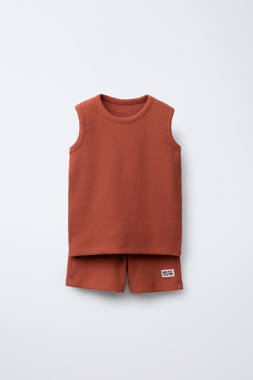 ZARA КОМПЛЕКТ ИЗ ТОПА И ШОРТОВ-БЕРМУДОВ ИЗ РИФЛЕНОГО ТРИКОТАЖА, ЧЕРЕПИЧНЫЙ