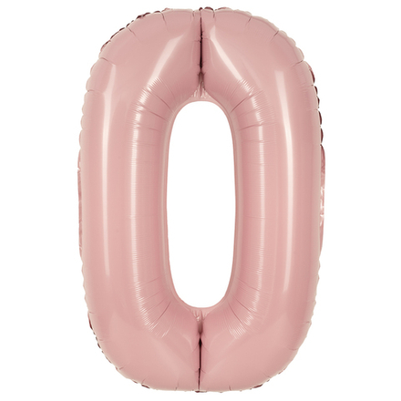 Шар (40''/102 см) Цифра, 0, Пыльная роза, Сатин, 1 шт. в уп.