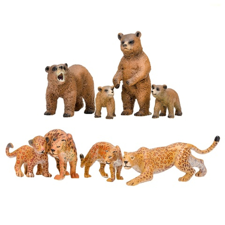 Набор фигурок животных серии "Мир диких животных": Семья ягуаров и семья медведей, 8 предметов