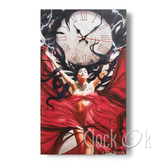 Настенные часы-постер "Woman in red"