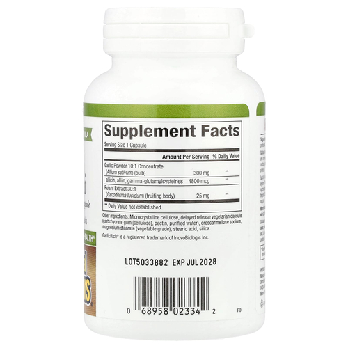 Natural Factors, GarlicRich®, суперсильный чеснок и рейши, 120 вегетарианских капсул с отсроченным высвобождением