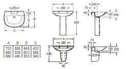Раковина   Roca Giralda 327462000  63х50см. схема