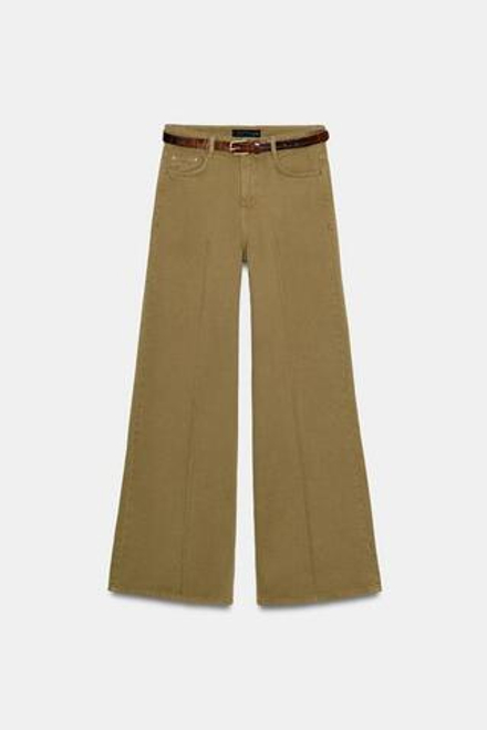 ZARA ШИРОКИЕ ДЖИНСЫ Z1975 С ПОЯСОМ, ХАКИ