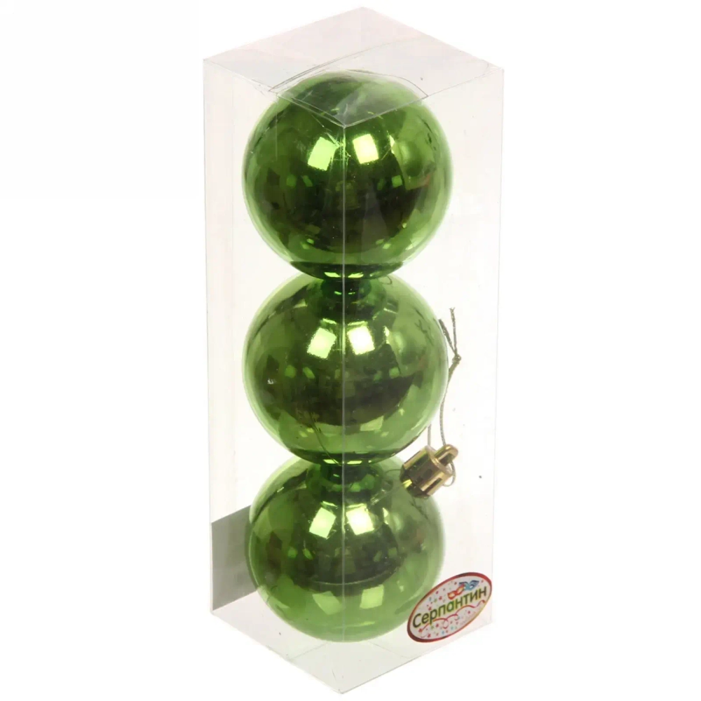 Новогодние шары 6 см (набор 3 шт) «Глянец», салатовый