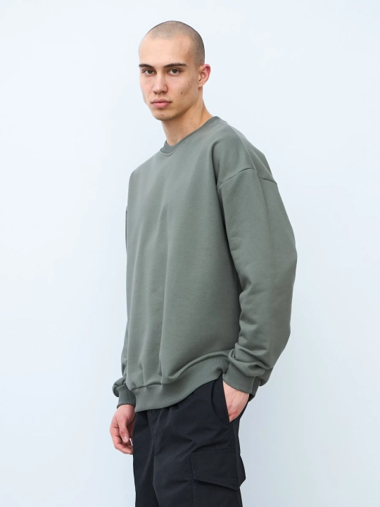 Свитшот оверсайз, без начеса (серо-зеленый)