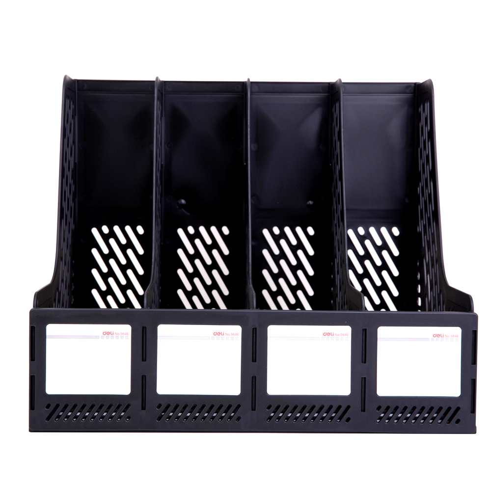 Лоток вертикальный DELI, 4 отделения, черный
