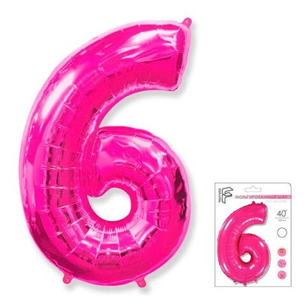 И 40 Цифра "6" фуксия в упаковке / Six / 1 шт /, Фольгированный шар а80
