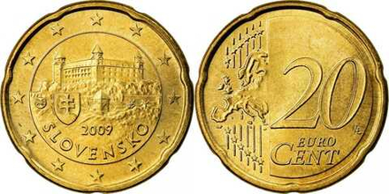 Словакия 20 евроцентов, 2009 - 2025 Братиславский град XF