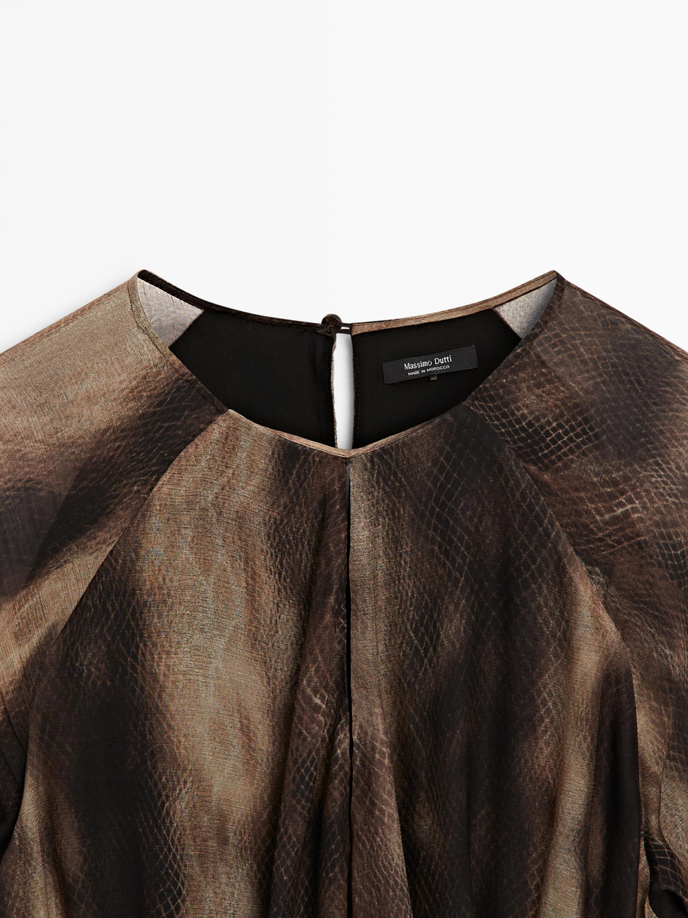 Massimo Dutti Платье из струящейся ткани с анималистическим принтом, коричневый