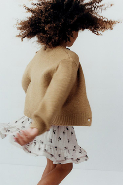 ZARA КАРДИГАН ИЗ ТРИКОТАЖА С БАНТОМ ИЗ ОРГАНЗЫ, КАРАМЕЛЬНЫЙ