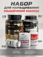 Полный набор для наращивания мышечной массы Гейнер + Протеин + Креатин + BCAA + ZMA