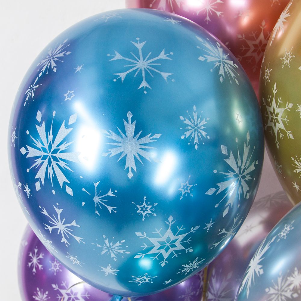 Шар (12''/30 см) Искры снежинок, Ассорти, хром, 5 ст 25 шт.