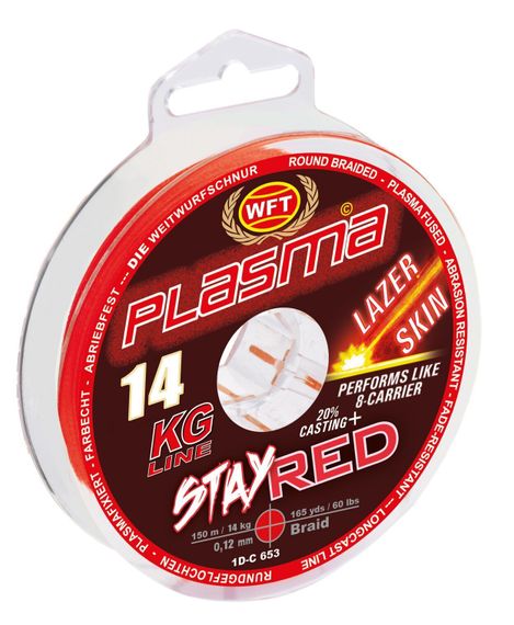 Леска плетёная WFT KG PLASMA LAZER SKIN Stay Red 150 м, 0,12 мм