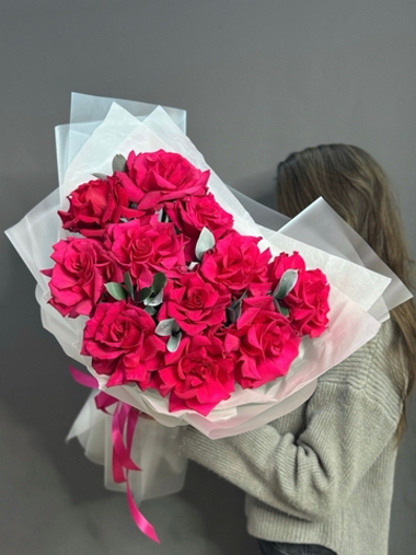 Букет из 11 французских малиновых роз (Эквадор 60 см)