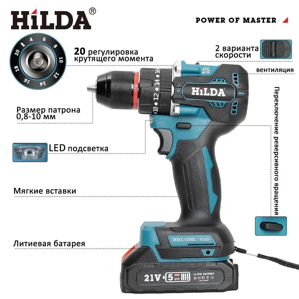 Дрель-шуруповерт,дрель шуруповерт аккумуляторная,Бесщеточный (Батарея в комплект не входит)