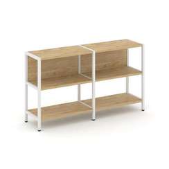 Shelf System Двухсекционный стеллаж двухярусный SN.STM-221 Тиквуд Светлый/Металл Белый 1590*400*879