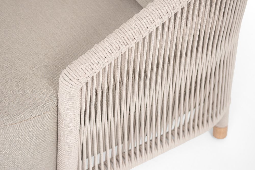 "Верона" кресло плетеное из роупа, каркас алюминий белый муар, роуп бежевый круглый, ткань бежевая 15052