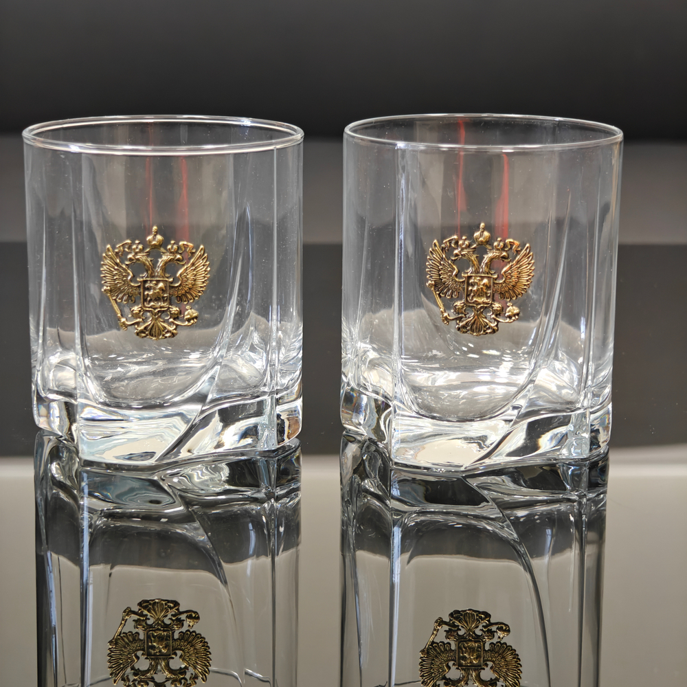 Набор из 2-х бокалов для виски "Герб России" литье в подарочной коробке