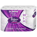 Бумага туалетная 3-х слойная 24 рулона (24х16 5 м) LAIMA Deluxe 100% целлюлоза (3 штуки в упаковке)