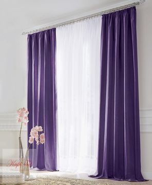 Комплект штор блэкаут (фиолетовый) и вуаль (белый)