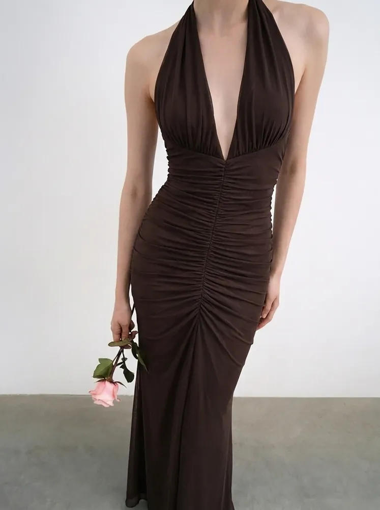 Луна макси (Luna maxi), платье макси из шоколадной сетки