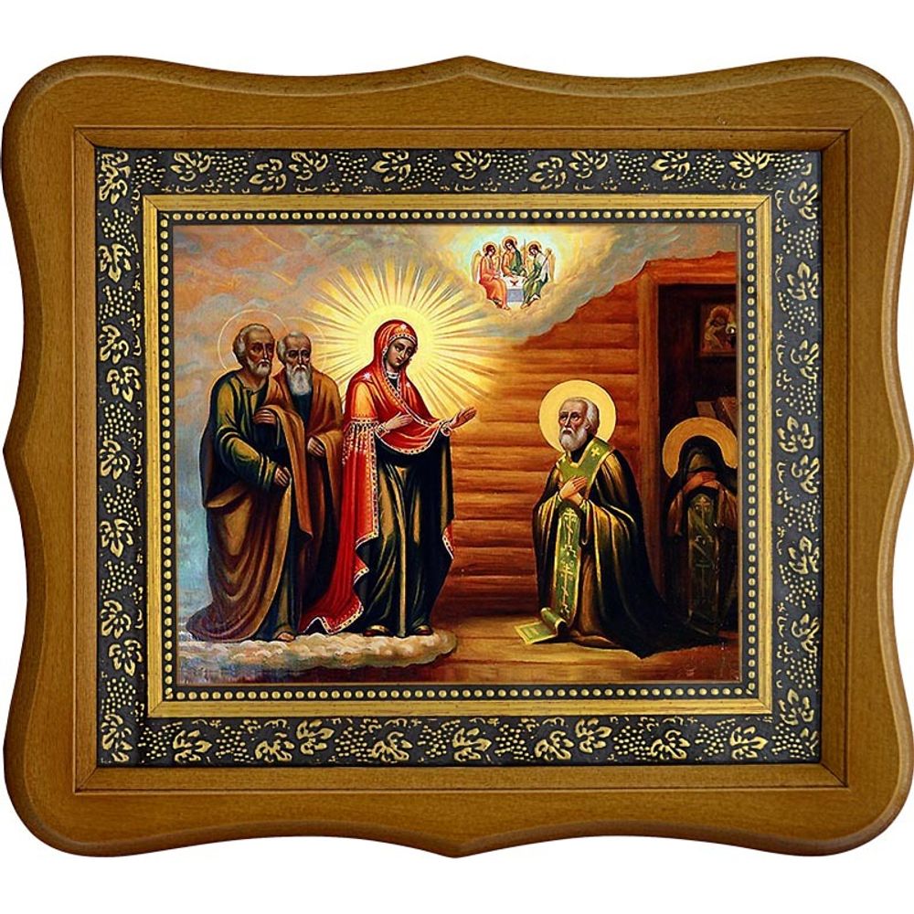 Явление Пресвятой Богородицы преподобному Сергию Радонежскому. Икона на холсте.