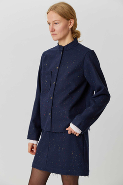 Мини-юбка из синей шерсти с вкраплениями