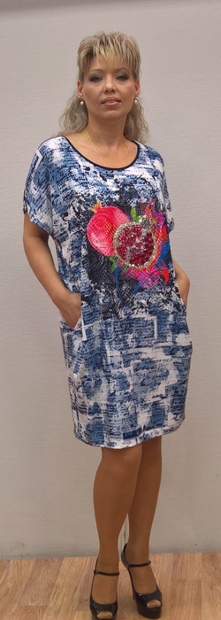 Цветное летнее платье с принтом "фрукты"