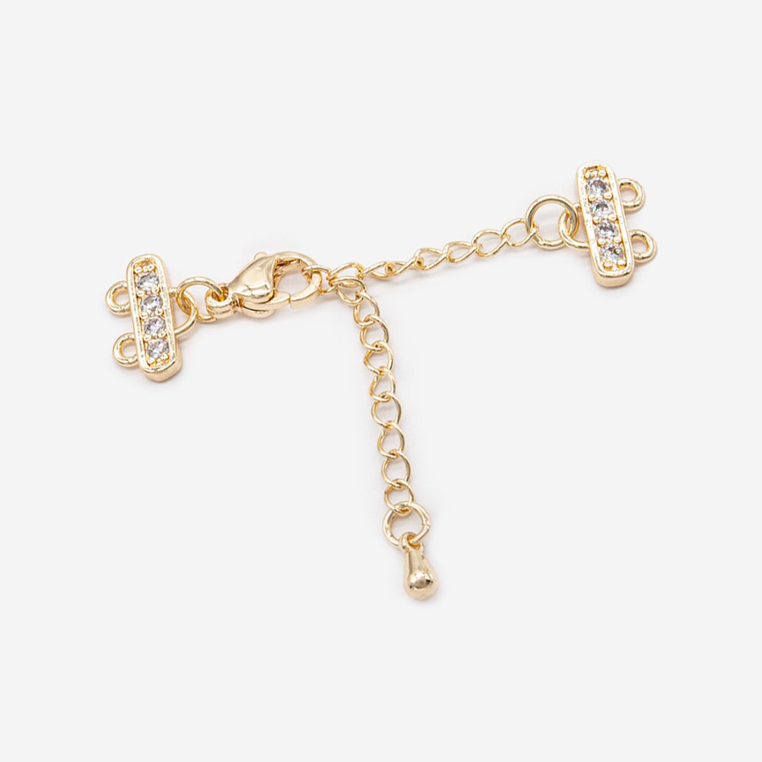 Замочек многорядный, две петли, соединительная цепочка 50мм, подвеска капля, фианиты, позолота