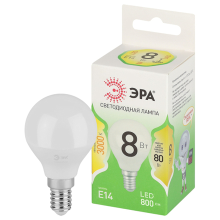 Лампочка светодиодная ЭРА GREEN LINE LED P45-8W-830-E14 GL E14 8 Вт шар теплый свет