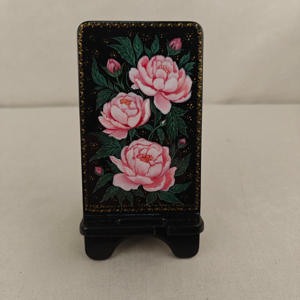Сувенирная подставка для телефона с росписью Палех "Пионы"