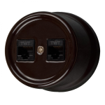 Розетка RJ45 информационная двойная, керамика, цвет коричневый B1-302-02