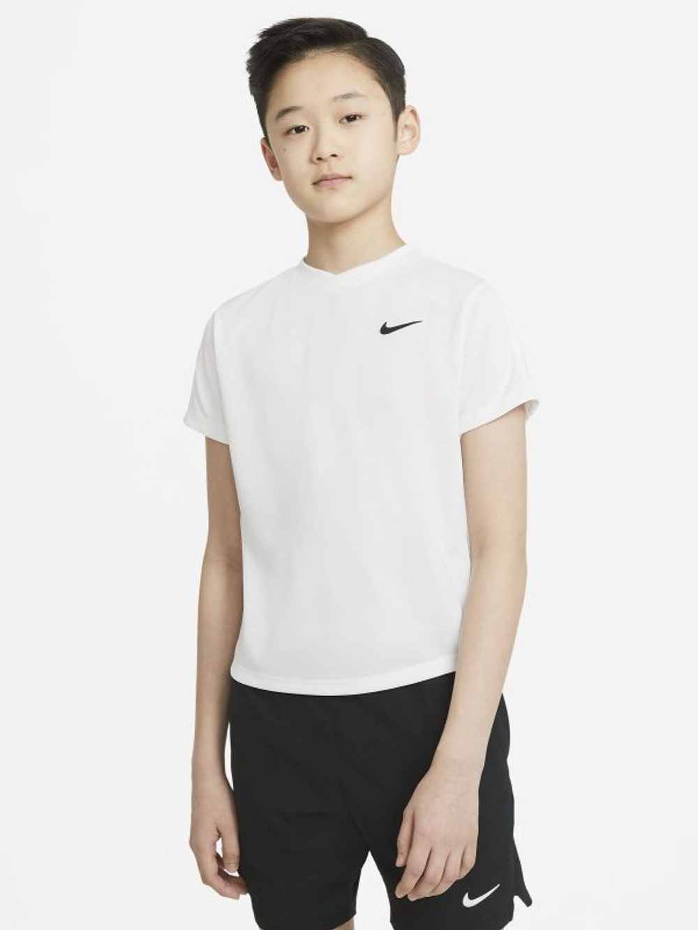 Футболка для мальчика теннисная Nike Court Dri-Fit Victory SS Top B - white/white/black